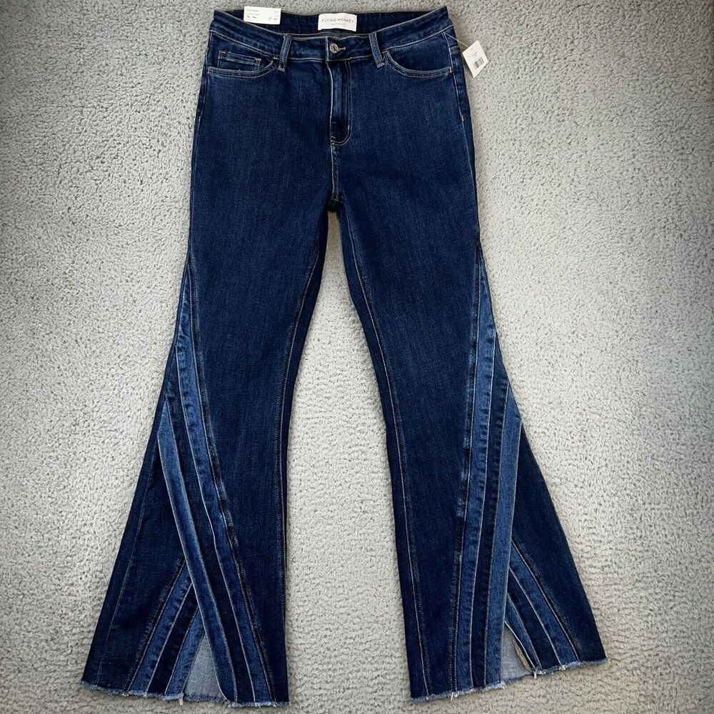 Flying Monkey Dark Blue Patch Panel Flare Jeans